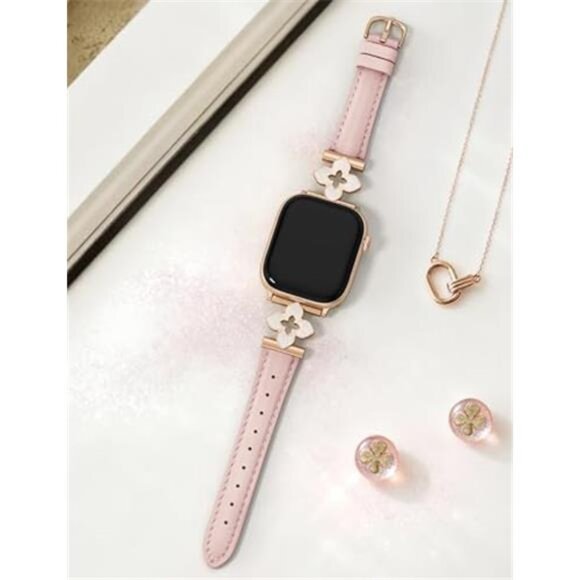 NEW Slim Pink/Rose Gold Chic Floral Leather Apple Watch Band - Picture 4 of 5